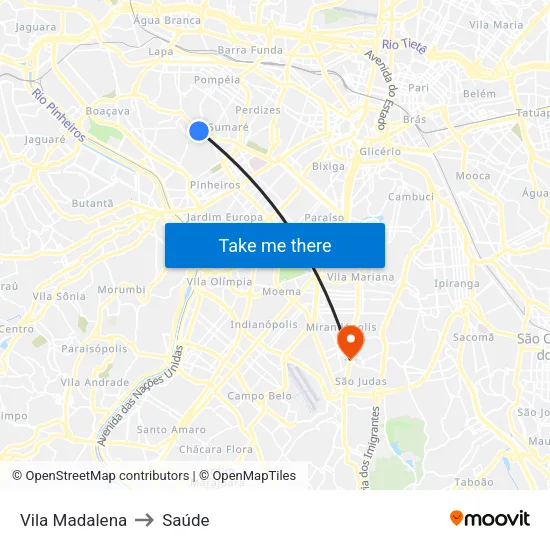 Vila Madalena to Saúde map
