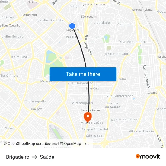 Brigadeiro to Saúde map