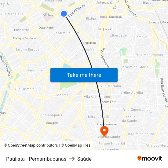 Paulista - Pernambucanas to Saúde map