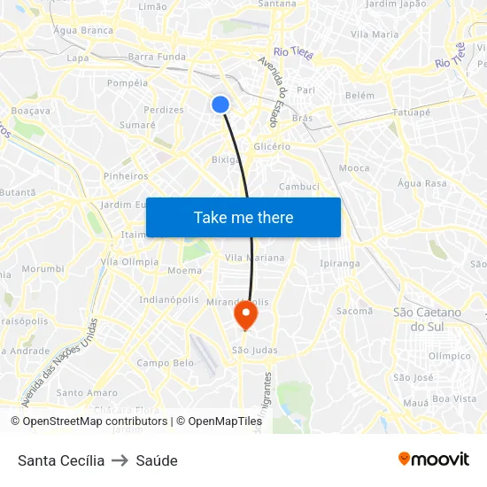 Santa Cecília to Saúde map