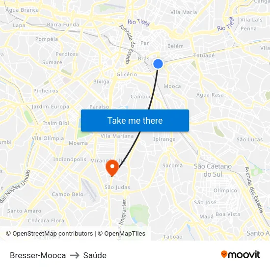 Bresser-Mooca to Saúde map