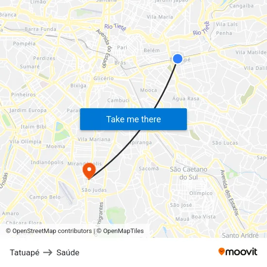 Tatuapé to Saúde map
