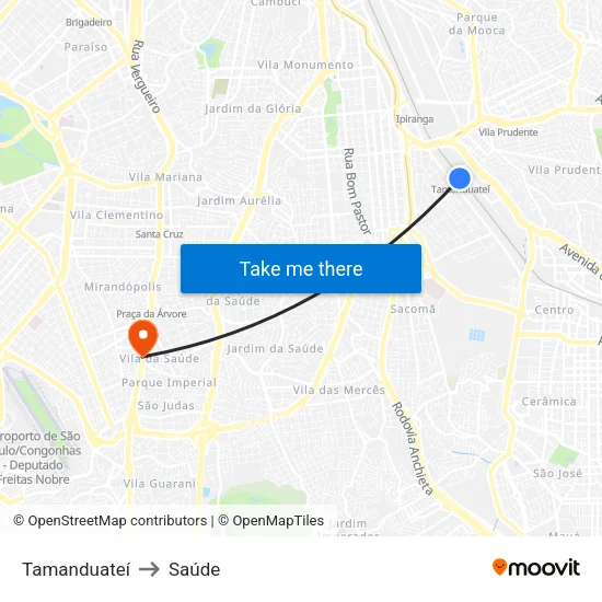 Tamanduateí to Saúde map