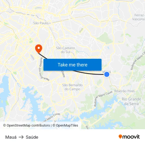 Mauá to Saúde map