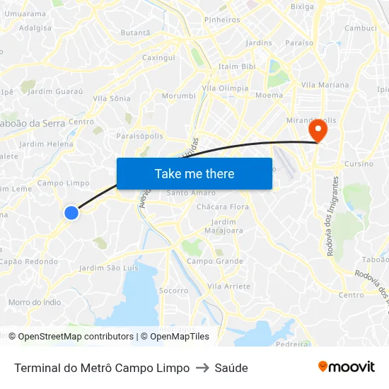 Terminal do Metrô Campo Limpo to Saúde map
