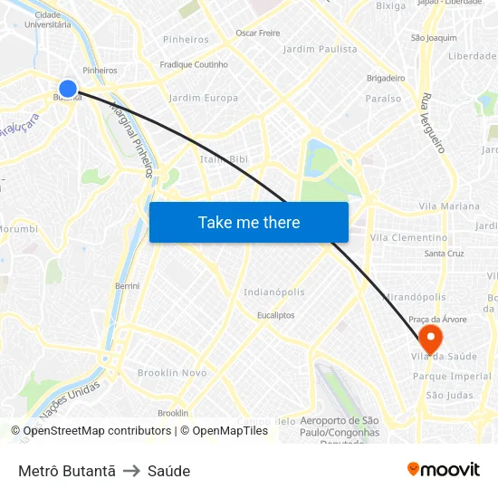 Metrô Butantã to Saúde map