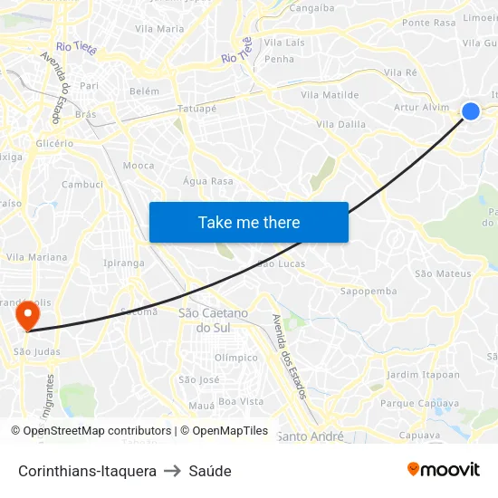 Corinthians-Itaquera to Saúde map
