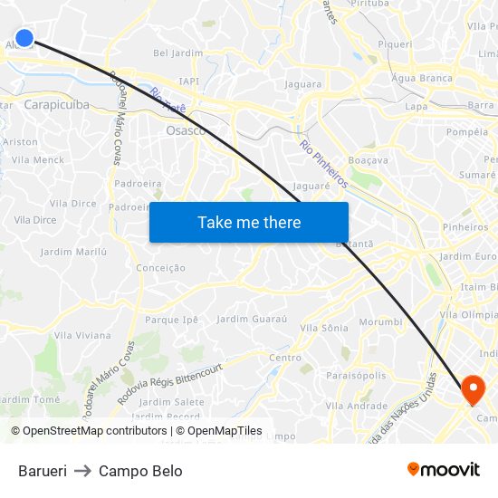 Barueri to Campo Belo map