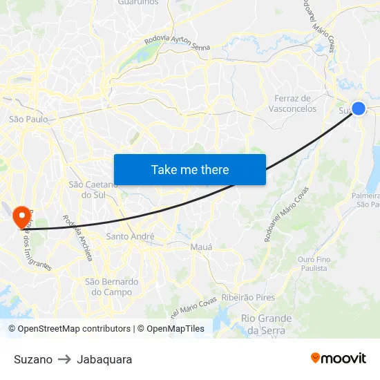 Suzano to Jabaquara map