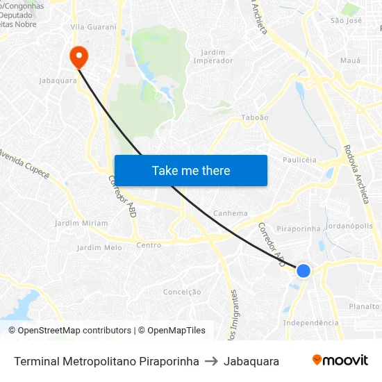 Terminal Metropolitano Piraporinha to Jabaquara map