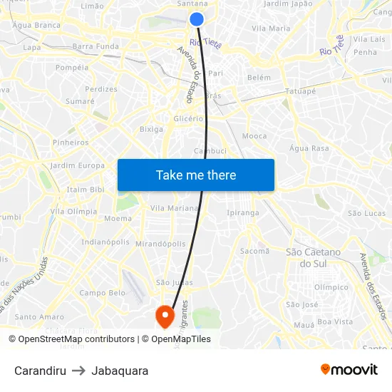 Carandiru to Jabaquara map