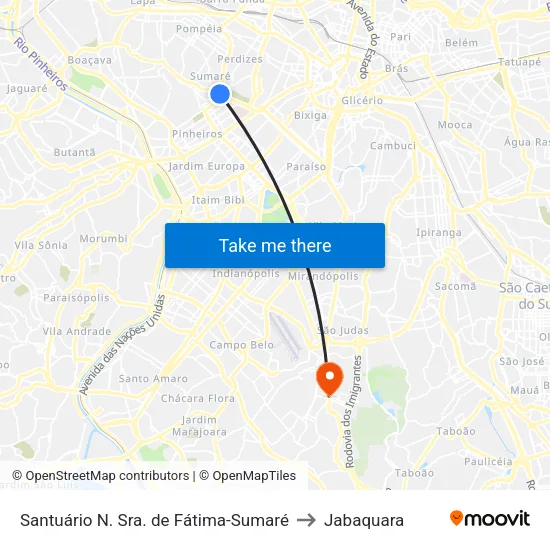 Santuário N. Sra. de Fátima-Sumaré to Jabaquara map