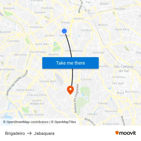 Brigadeiro to Jabaquara map
