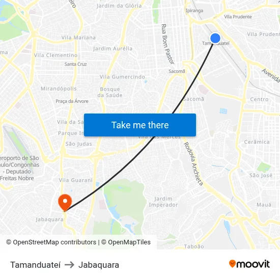 Tamanduateí to Jabaquara map
