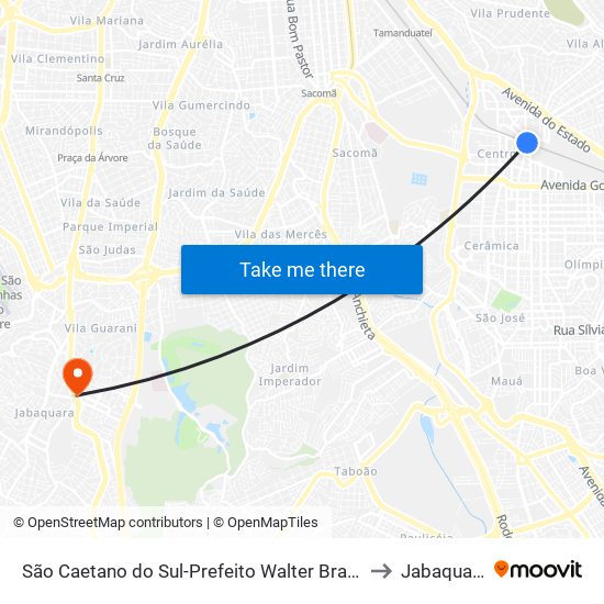 São Caetano do Sul-Prefeito Walter Braido to Jabaquara map