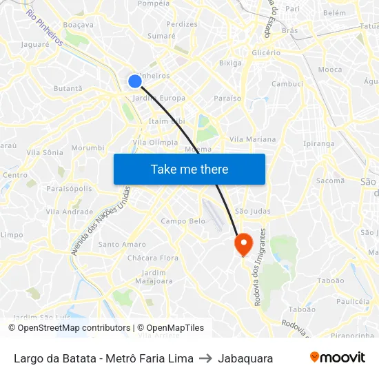 Largo da Batata - Metrô Faria Lima to Jabaquara map