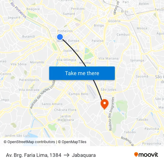 Av. Brg. Faria Lima, 1384 to Jabaquara map