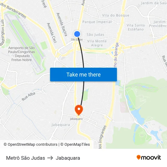 Metrô São Judas to Jabaquara map