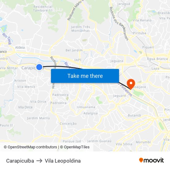 Carapicuíba to Vila Leopoldina map