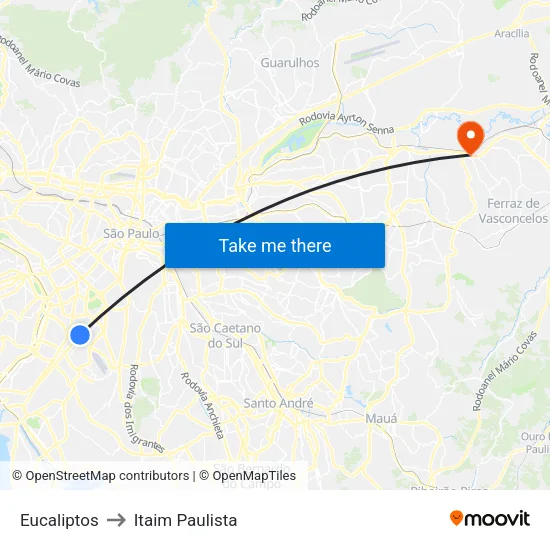 Eucaliptos to Itaim Paulista map
