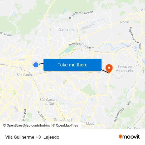 Vila Guilherme to Lajeado map
