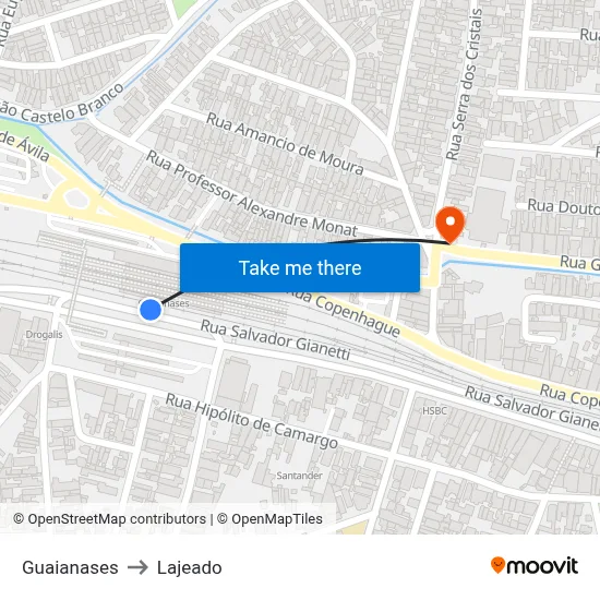 Guaianases to Lajeado map