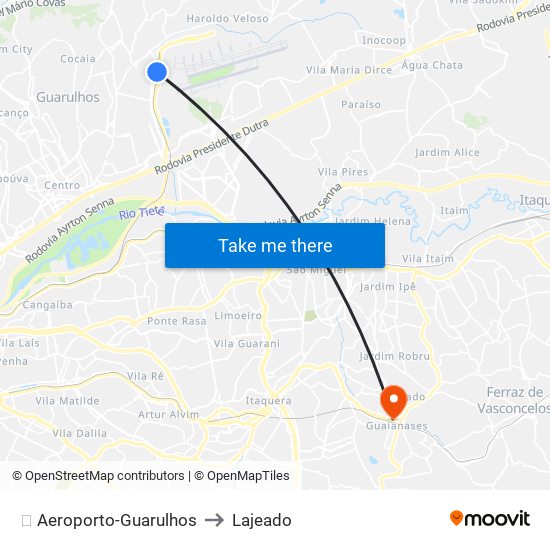 ✈️ Aeroporto-Guarulhos to Lajeado map