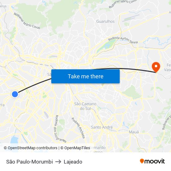 São Paulo-Morumbi to Lajeado map