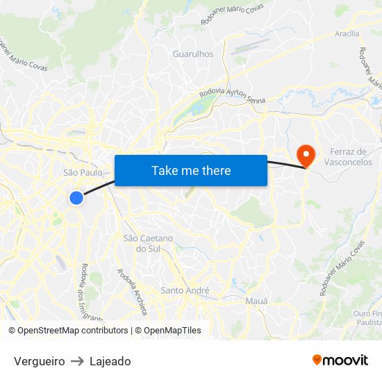 Vergueiro to Lajeado map