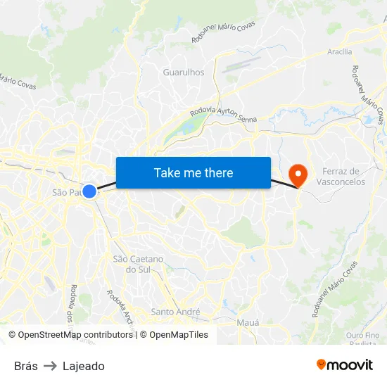 Brás to Lajeado map