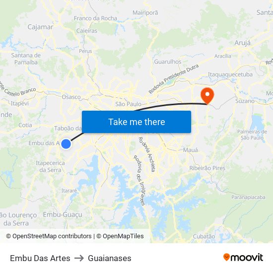 Embu Das Artes to Guaianases map