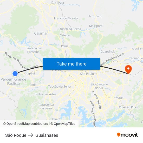 São Roque to Guaianases map