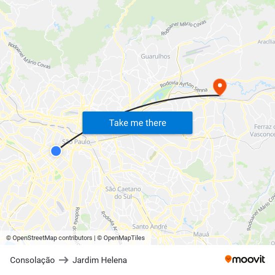 Consolação to Jardim Helena map