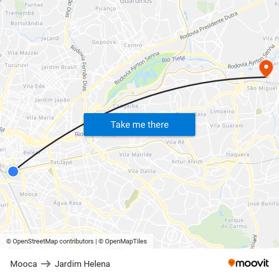 Mooca to Jardim Helena map