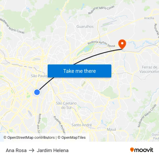 Ana Rosa to Jardim Helena map
