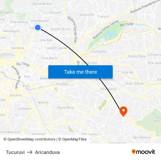 Tucuruvi to Aricanduva map