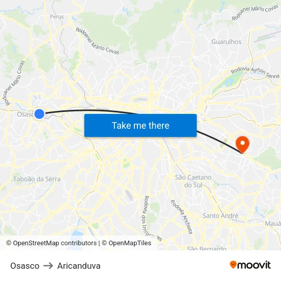 Osasco to Aricanduva map
