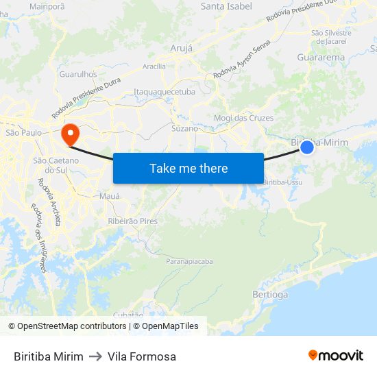 Biritiba Mirim to Vila Formosa map