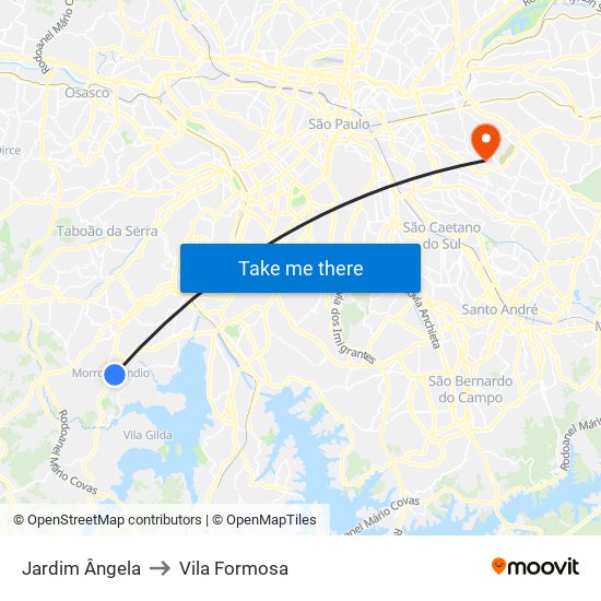Jardim Ângela to Vila Formosa map