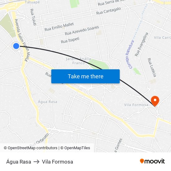 Água Rasa to Vila Formosa map