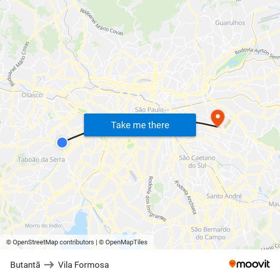 Butantã to Vila Formosa map