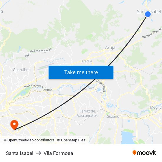 Santa Isabel to Vila Formosa map