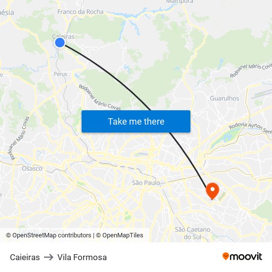 Caieiras to Vila Formosa map