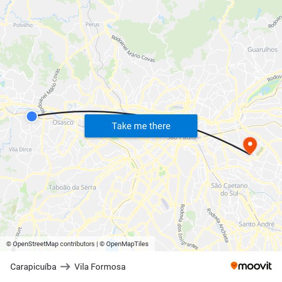 Carapicuíba to Vila Formosa map