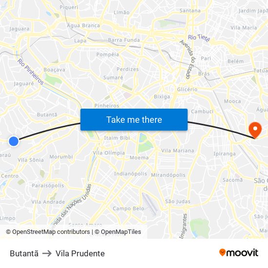 Butantã to Vila Prudente map