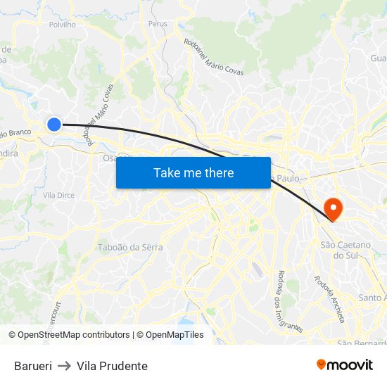 Barueri to Vila Prudente map