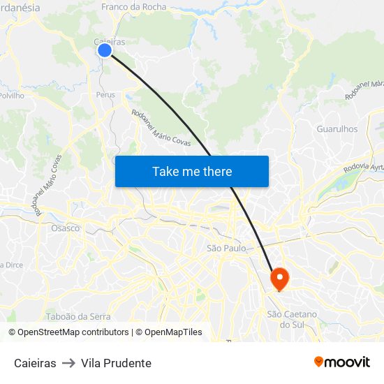 Caieiras to Vila Prudente map