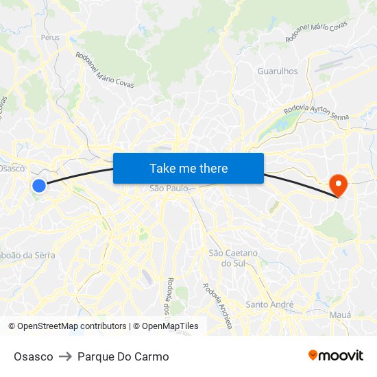 Osasco to Parque Do Carmo map