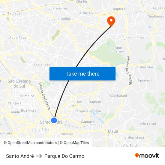 Santo André to Parque Do Carmo map