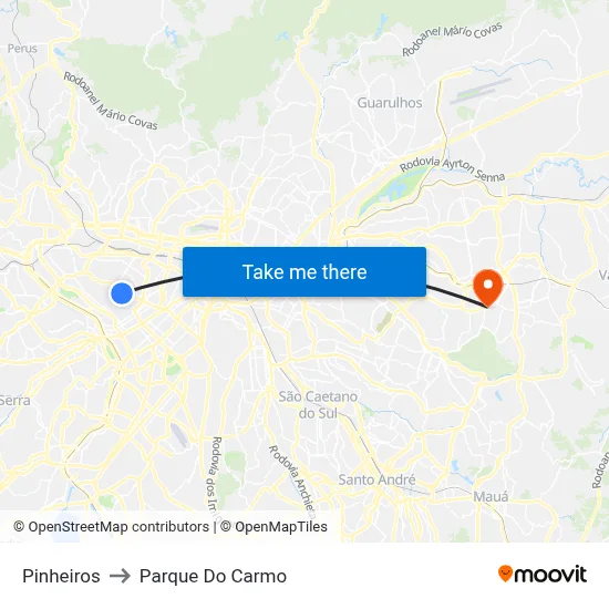 Pinheiros to Parque Do Carmo map